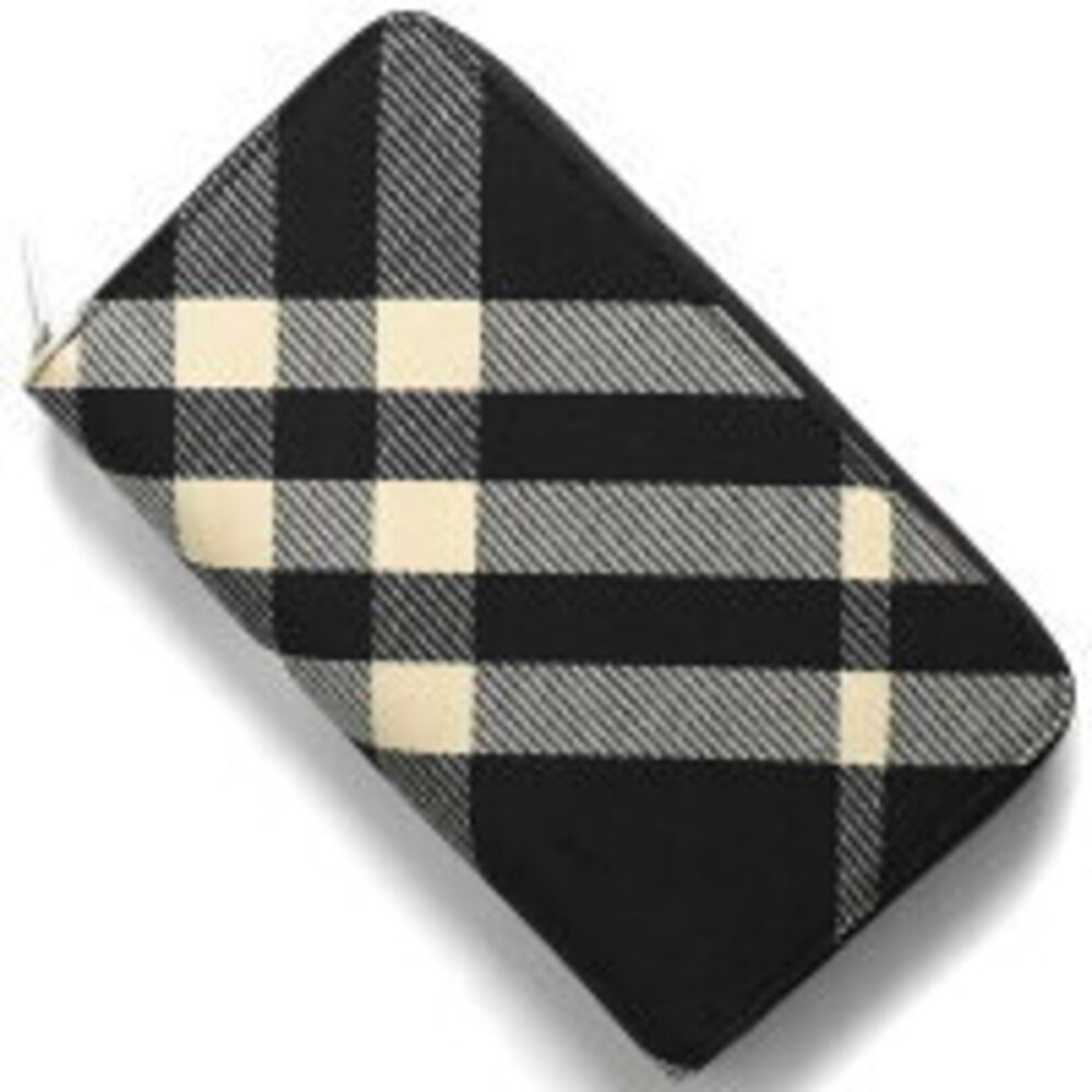 Burberry Check Travel Wallet Zip Around Black Calico Multicolor LG